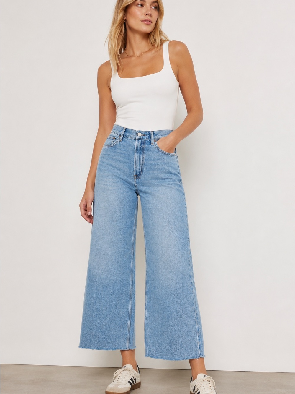 NWT Abercrombie Fitch High Rise Crop Wide Leg Jeans Womens 26 Raw Hem Trendy